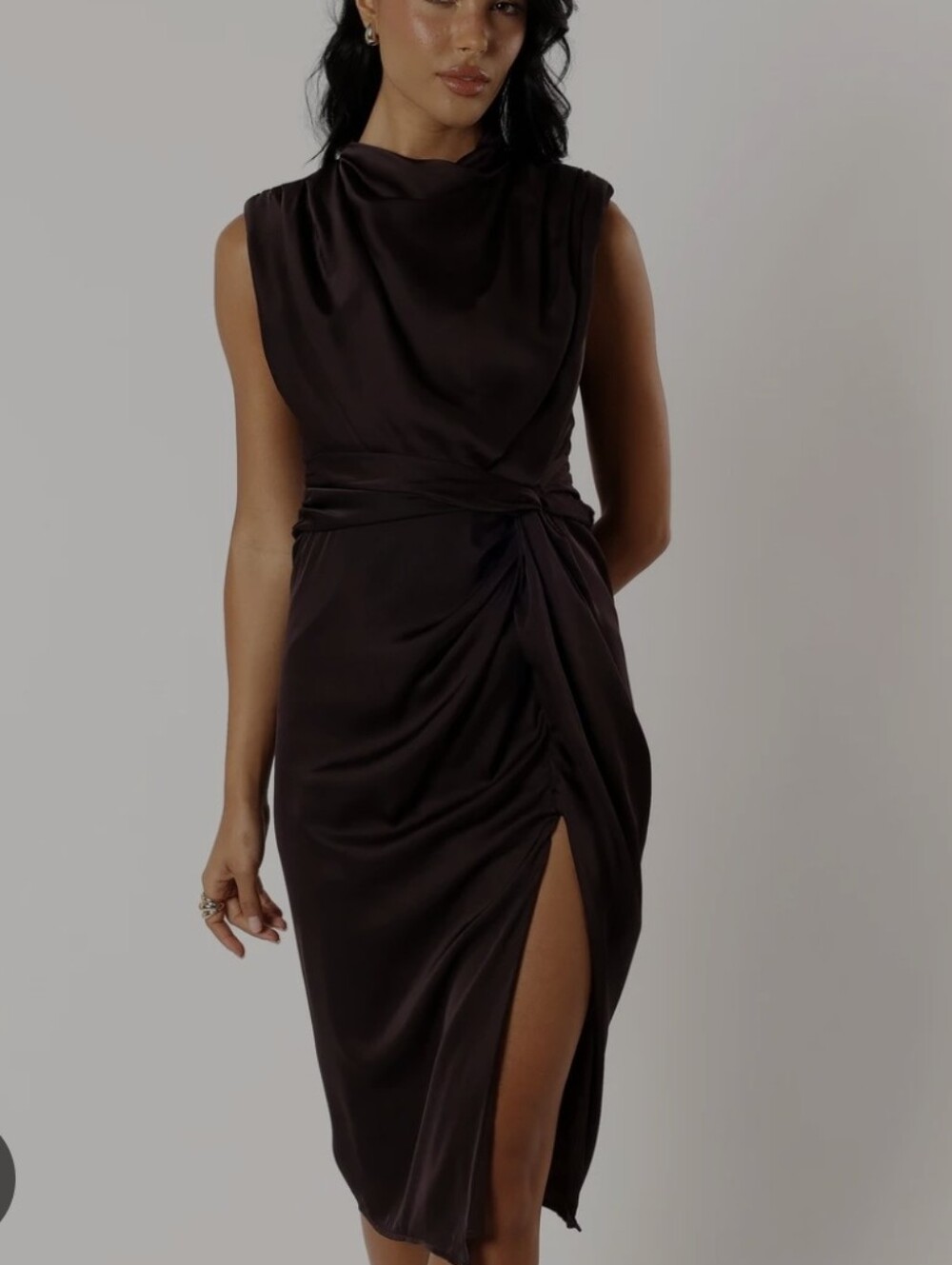 PETAL + PUP COFFEE NWT STRUCTURED LEG SLIT SEXYAF DRESS